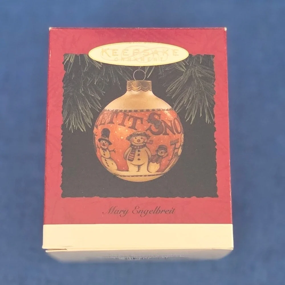 Hallmark Keepsake 1994 Mary Engelbreit Let It Snow Glass Ball Ornament Boxed